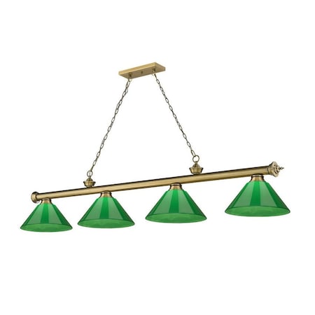Z-Lite Cordon 4 Light Billiard, Rubbed Brass & Green 2306-4RB-PGR